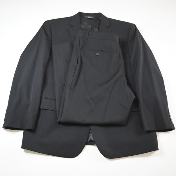 Pronto Uomo 52R 40x30 Solid Black 100% Wool Mens Jacket Pants Suit